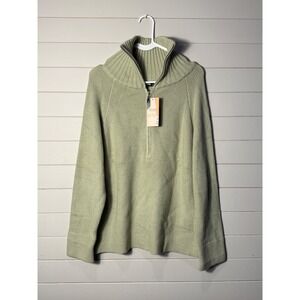 BTFBM Womens Quarter Zip Ribbed Pullover Sweater Sage Green Size Medium Knit